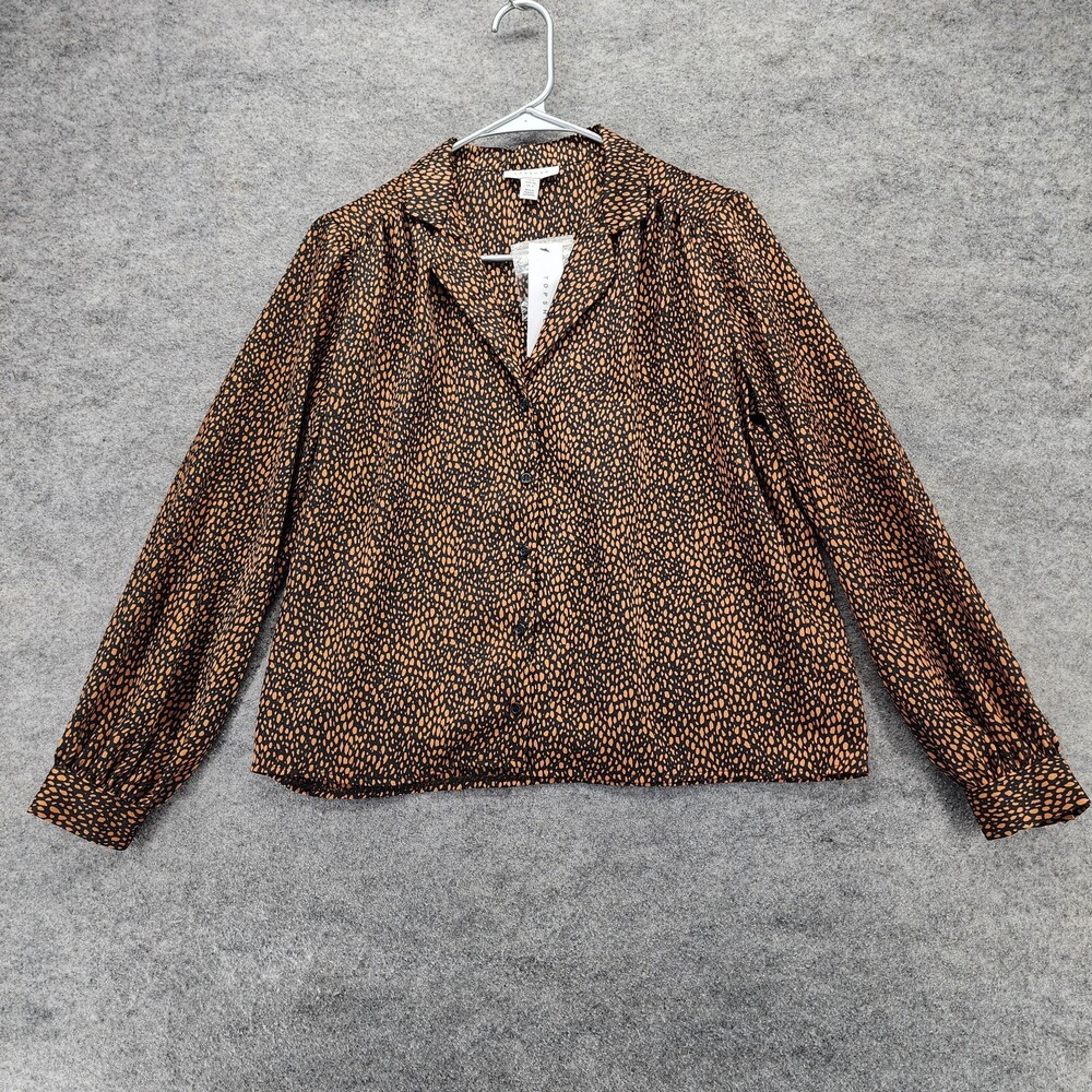 Topshop Blouse Womens US 4 Button Up Long Sleeve Black Brown